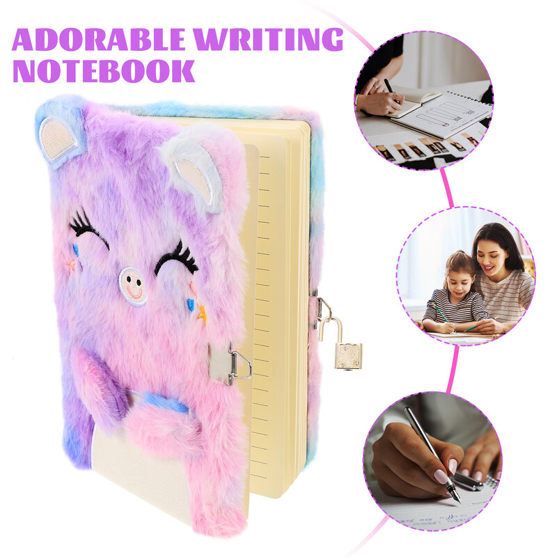 Cadouri Teen Girl Caiet cu blocare Caiete Cartoon Notepad Plush Cover Jurnal Favor Purple Girls Student