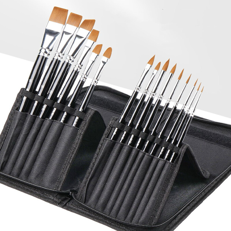 15 tk Kunstniku värvipintslite komplekt koos hoiukotiga Nailonist juustest puidust käepidemega akvarellvärvi pintslite pliiatsikomplekt isetegemise kunsti jaoks