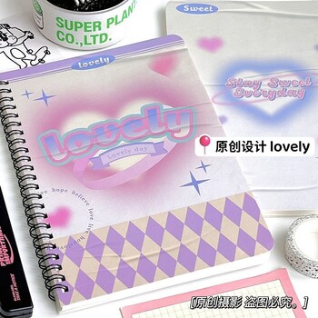 Notebook IFFVGX A5 Pink Heart Coil Notebooks Retro Purple Rhombus Notebook Student Stationery Kawaii School Supplies Planner