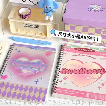 Notebook IFFVGX A5 Pink Heart Coil Notebooks Retro Purple Rhombus Notebook Student Stationery Kawaii School Supplies Planner