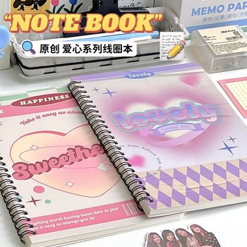 Notebook IFFVGX A5 Pink Heart Coil Notebooks Retro Purple Rhombus Notebook Student Stationery Kawaii School Supplies Planner