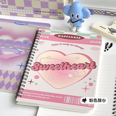 IFFVGX A5 Caiet Roz Inimă Bobina Caiete Retro Mov Romboi Note Book Papetărie pentru studenți Kawaii Rechizite școlare Planner
