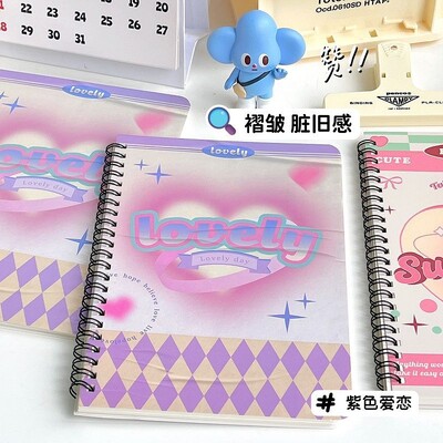 IFFVGX A5 Caiet Roz Inimă Bobina Caiete Retro Mov Romboi Note Book Papetărie pentru studenți Kawaii Rechizite școlare Planner