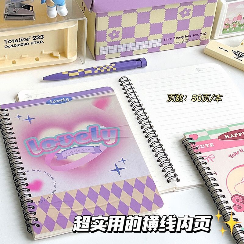 IFFVGX A5 Caiet Roz Inimă Bobina Caiete Retro Mov Romboi Note Book Papetărie pentru studenți Kawaii Rechizite școlare Planner