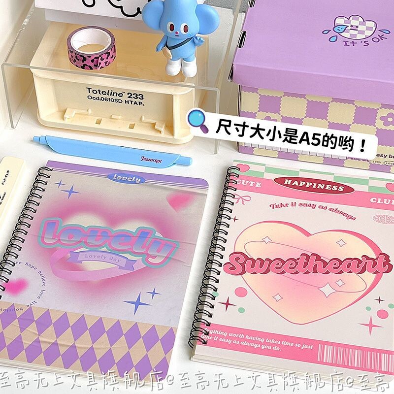 IFFVGX A5 Caiet Roz Inimă Bobina Caiete Retro Mov Romboi Note Book Papetărie pentru studenți Kawaii Rechizite școlare Planner