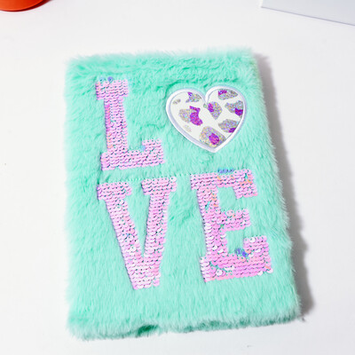 Armas LOVE Sequin Plush märkmik tüdrukutele Käsiraamatu päeviku raamatuplaneerija lastele Üliõpilaskooli visandivihik Kirjatarvete kingitus