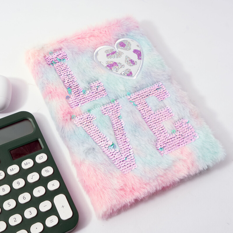 Armas LOVE Sequin Plush märkmik tüdrukutele Käsiraamatu päeviku raamatuplaneerija lastele Üliõpilaskooli visandivihik Kirjatarvete kingitus