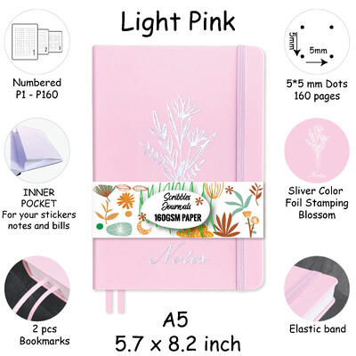 BUKE taškinio tinklelio nešiojamasis kompiuteris 5x5 mm taškuotas 160 puslapių 160 gsm storas kreminis popierius A5 dydžio dirbtinė PU oda kietu viršeliu