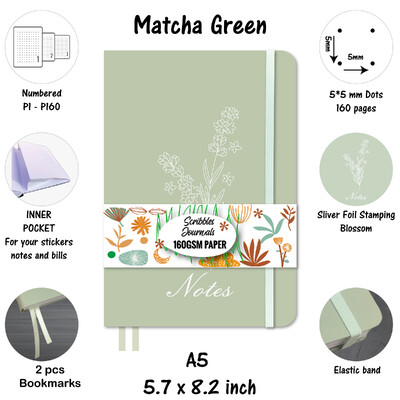 BUKE taškinio tinklelio nešiojamasis kompiuteris 5x5 mm taškuotas 160 puslapių 160 gsm storas kreminis popierius A5 dydžio dirbtinė PU oda kietu viršeliu