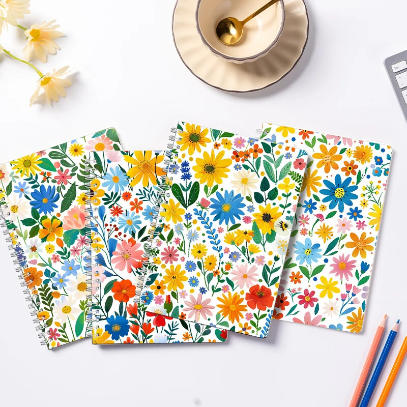 4-daļīgs A5 spirālveida piezīmju grāmatiņu komplekts ar marmora rakstiem, spirālveida sieviešu dienasgrāmata, izmērs 8 * 5,5 collas, 120 lapas ar horizontu