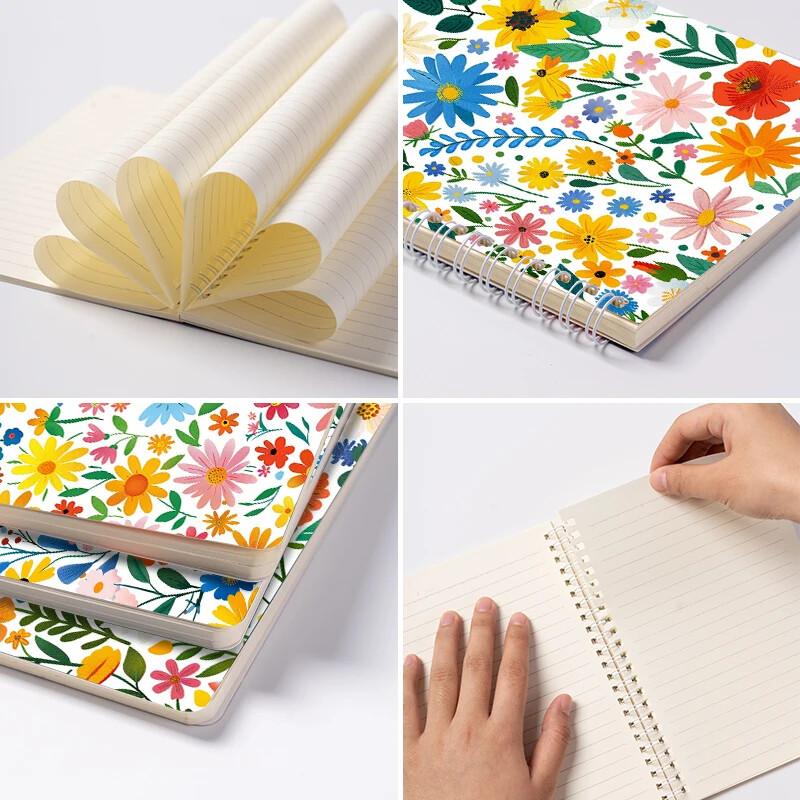 4-daļīgs A5 spirālveida piezīmju grāmatiņu komplekts ar marmora rakstiem, spirālveida sieviešu dienasgrāmata, izmērs 8 * 5,5 collas, 120 lapas ar horizontu