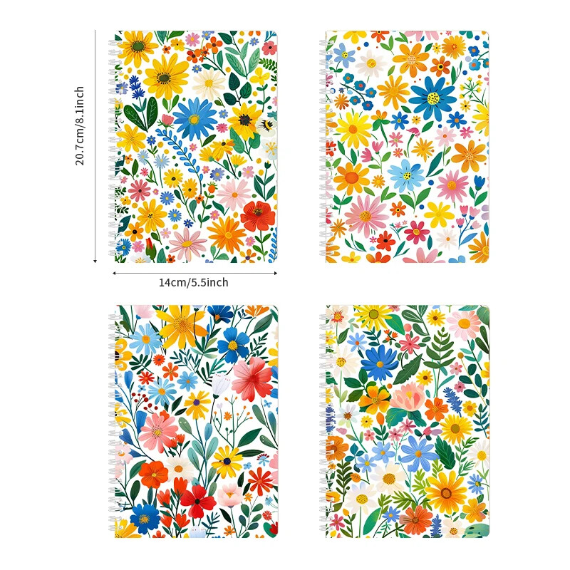 4-daļīgs A5 spirālveida piezīmju grāmatiņu komplekts ar marmora rakstiem, spirālveida sieviešu dienasgrāmata, izmērs 8 * 5,5 collas, 120 lapas ar horizontu