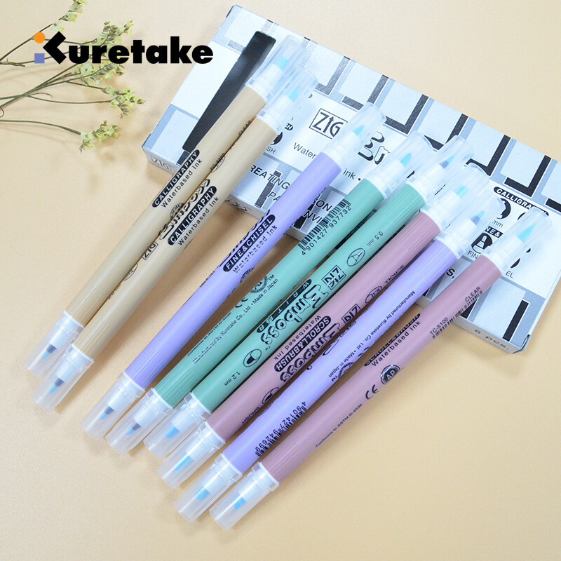 1 gab ZIG Kuretake caurspīdīga reljefa apdruka pildspalva ar reljefu ar diviem uzgaļiem līmes kaligrāfijas ritināšanas un otu smalkās un kaltās pildspalvas