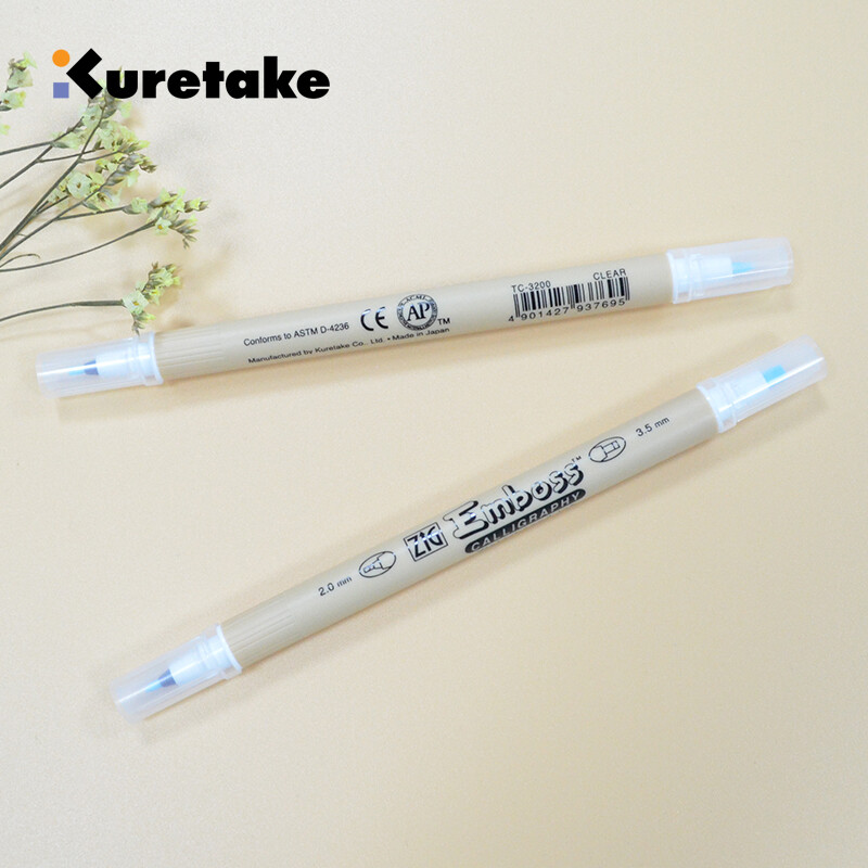 1 gab ZIG Kuretake caurspīdīga reljefa apdruka pildspalva ar reljefu ar diviem uzgaļiem līmes kaligrāfijas ritināšanas un otu smalkās un kaltās pildspalvas