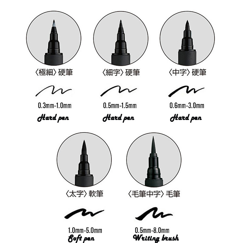 ZIG Kuretake Bimoji viltpliiats, kõva ja pintsliga pliiats manga/kalligraafia märgistusmarker, sirge vedel pehme koomiksipliiats Kunstitarbed