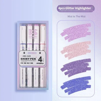 4 χρώματα/κουτί Kawaii Glitter Highlighter Παστέλ Fine Pastel Highlighter Marker Λεύκωμα Ζωγραφισμένα Γραφικά Σχολικά Προμήθειες