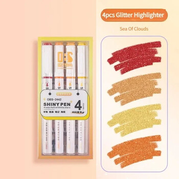 4 χρώματα/κουτί Kawaii Glitter Highlighter Παστέλ Fine Pastel Highlighter Marker Λεύκωμα Ζωγραφισμένα Γραφικά Σχολικά Προμήθειες