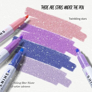 4 χρώματα/κουτί Kawaii Glitter Highlighter Παστέλ Fine Pastel Highlighter Marker Λεύκωμα Ζωγραφισμένα Γραφικά Σχολικά Προμήθειες