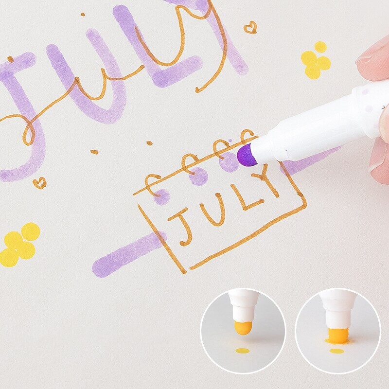 6 tk/partii värvilised täpimarkerid pliiatsid kirjatarbed esiletõstjate komplekt, kahe otsaga ümmargused veekindlad akvarellmaalimise kunstitarbed