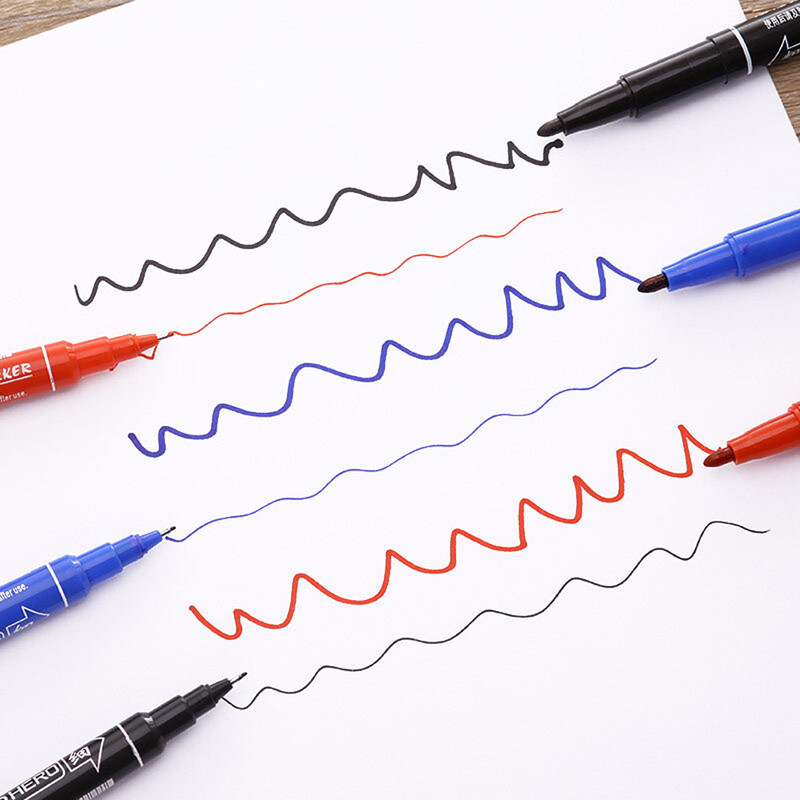 6 ks horúcich výpredajových vysoko kvalitných obojstranných fixiek s vodeodolným atramentom (čierna, modrá, červená), atrament 0,6-2,0 mm, permanentné fixky s dvojitým hrotom