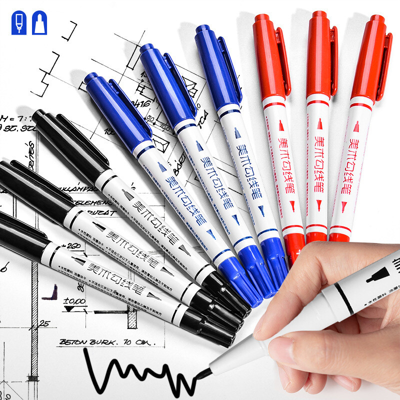 Set de pixuri de marcare permanentă cu două capete, 10 buc. Marcator pentru CD, rezistent la apă, cu vârf de linie fină, cu vârf subțire, cu vârf brut, 0,5 mm-1 mm, culoare fină