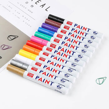 12 Πολύχρωμο στυλό DIY Art Permanent Paint Marker Αδιάβροχο White Markers πέλμα ελαστικού ελαστικό ύφασμα Μεταλλικό χρώμα Μαρκαδόροι