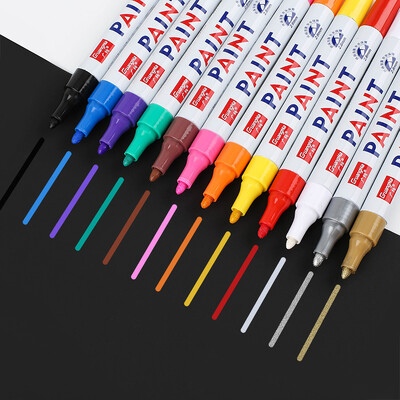 12 цветни DIY Art Pen Перманентна боя Маркер Водоустойчиви бели маркери протектор на гума Гумена тъкан Боядисване на метална боя Маркер Химикалки