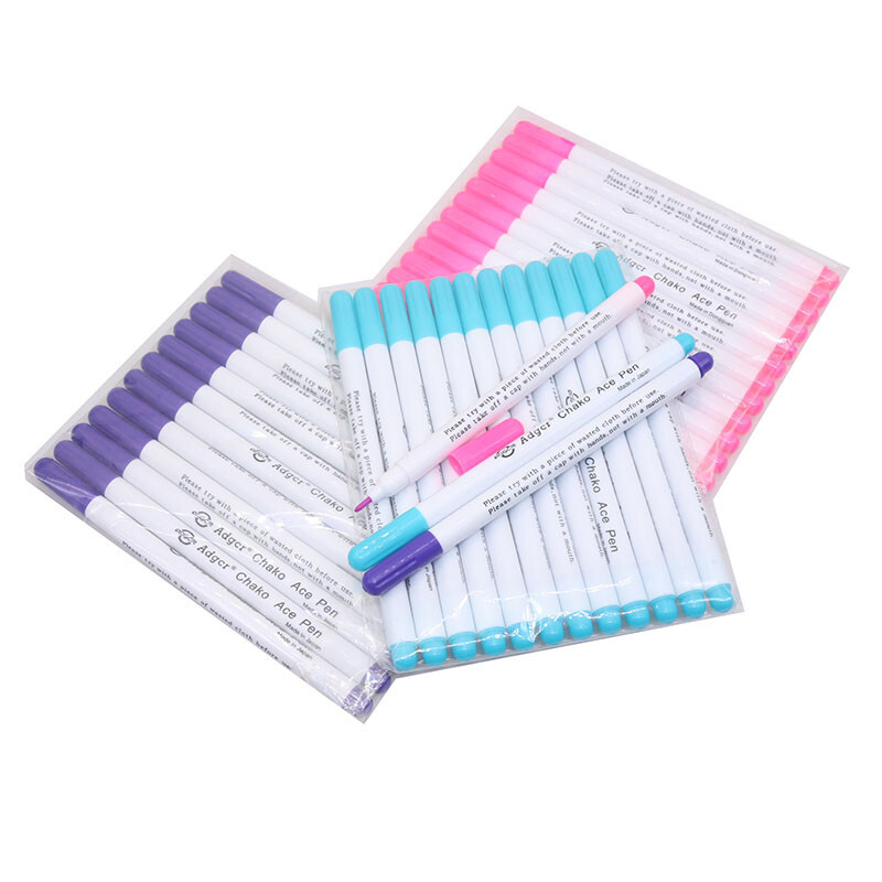 12 tk/partii Vees lahustuv pliiats DIY kirjatarbed Kustutavad pliiatsid Grommet Ink Kangamarker Märgistuspliiatsid DIY Näputöö Punane Sinine Lilla