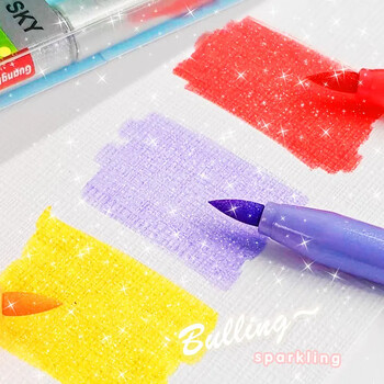 12Color/Set Brush Glitter Highlighter Pen Fine Flash Markers Painting Maker for Scrapbook Diary Journal Χαριτωμένα χαρτικά προμήθειες