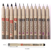 12 tk Pigment Liner Pigma Micron Ink Marker Pliiats 0,05 0,1 0,2 0,3 0,4 0,5 0,7 0,8 erineva otsaga must peeneteraline joonistuspliiats