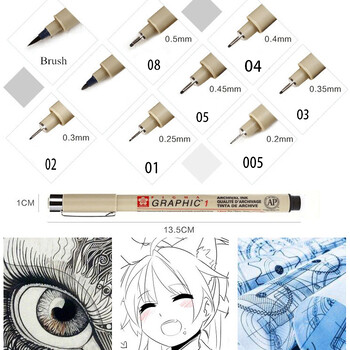 12 Pcs Pigment Liner Pigma Micron Marker Pen 0,05 0,1 0,2 0,3 0,4 0,5 0,7 0,8 Different Tip Black Fineliner Sketching Pen