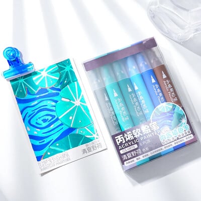 6 tk värvilised värvipliiatsid Akrüülist pehme pintsliga markerpliiatsid, kanga jaoks, animemaalimiseks DIY kunsti grafiti markerid, laste kunstitarbed