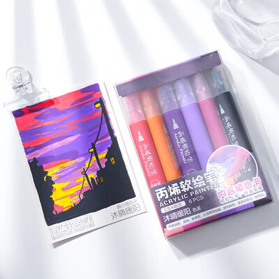 6 tk värvilised värvipliiatsid Akrüülist pehme pintsliga markerpliiatsid, kanga jaoks, animemaalimiseks DIY kunsti grafiti markerid, laste kunstitarbed