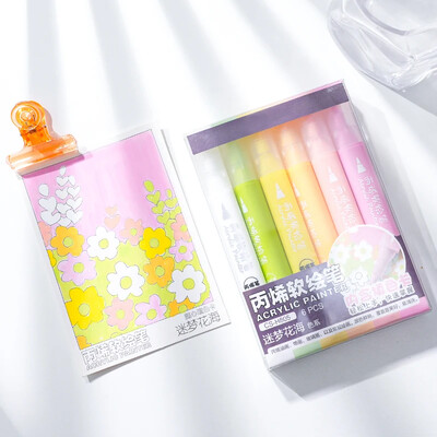 6 tk värvilised värvipliiatsid Akrüülist pehme pintsliga markerpliiatsid, kanga jaoks, animemaalimiseks DIY kunsti grafiti markerid, laste kunstitarbed