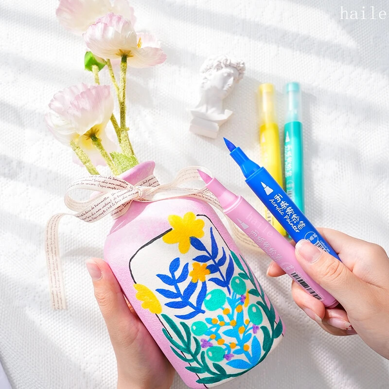 6 tk värvilised värvipliiatsid Akrüülist pehme pintsliga markerpliiatsid, kanga jaoks, animemaalimiseks DIY kunsti grafiti markerid, laste kunstitarbed