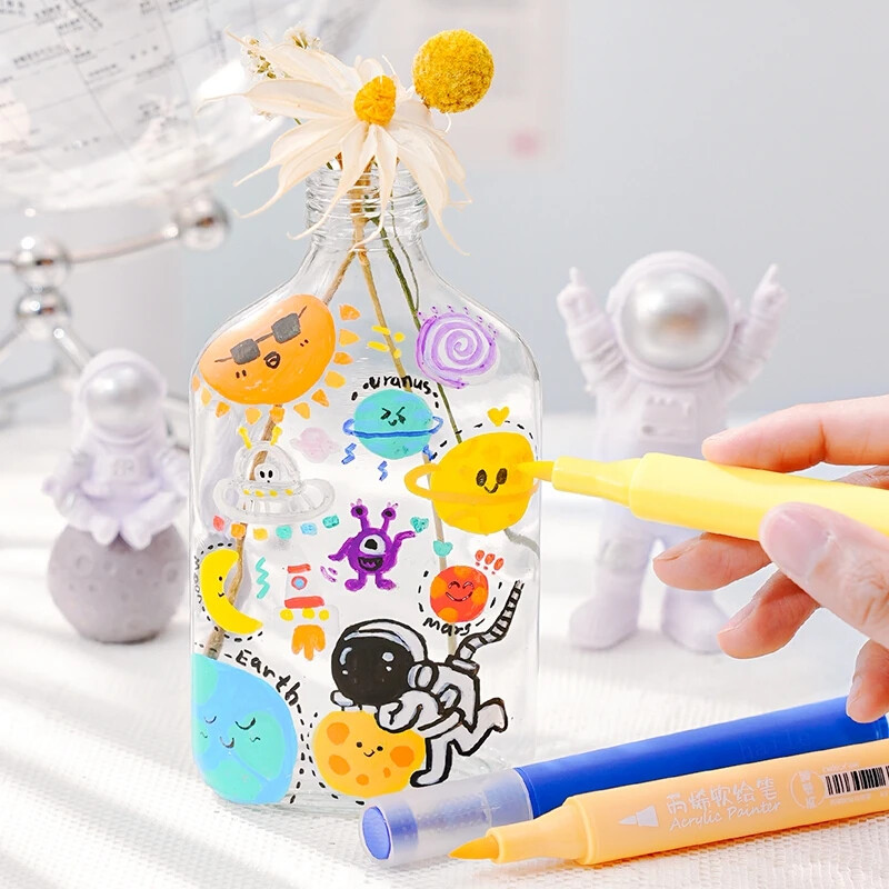 6 tk värvilised värvipliiatsid Akrüülist pehme pintsliga markerpliiatsid, kanga jaoks, animemaalimiseks DIY kunsti grafiti markerid, laste kunstitarbed