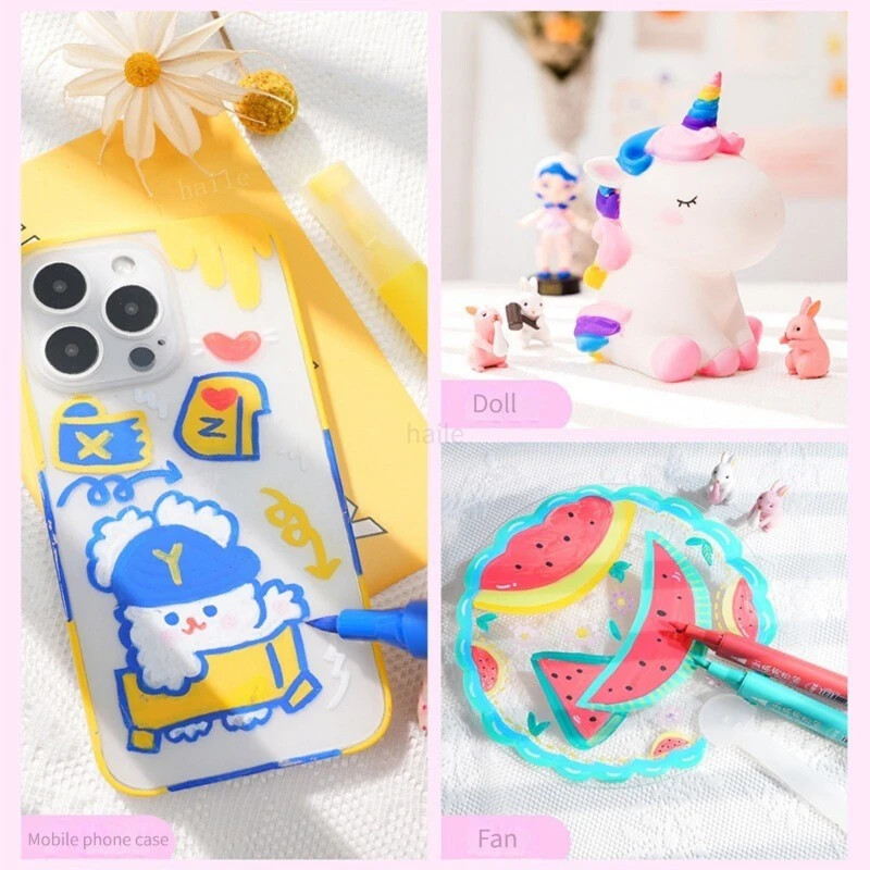 6 tk värvilised värvipliiatsid Akrüülist pehme pintsliga markerpliiatsid, kanga jaoks, animemaalimiseks DIY kunsti grafiti markerid, laste kunstitarbed