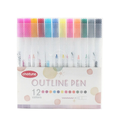 8/12 värvid Kahejooneline pliiats Kontuur Värv Marker Pliiatsid Isetegemine Album Scrapbooking Metal Marker Esiletõstja Joonistus Maalimine Doodling