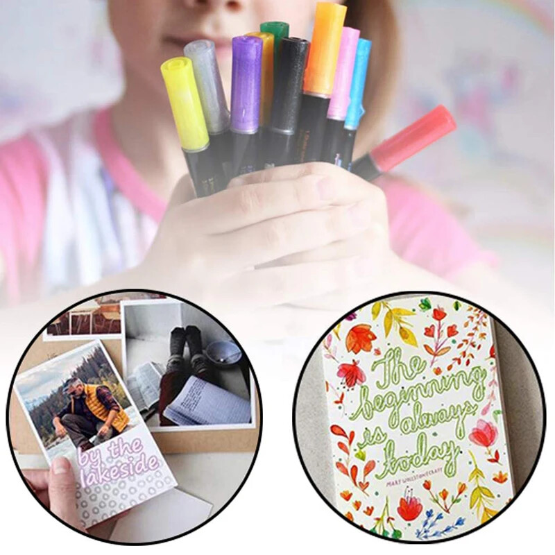8/12 värvid Kahejooneline pliiats Kontuur Värv Marker Pliiatsid Isetegemine Album Scrapbooking Metal Marker Esiletõstja Joonistus Maalimine Doodling
