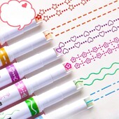 Loominguline 6-värviline käsiraamat pitspliiats, laineline lilleline esiletõstja DIY kontuurikõvera pliiats õpilase märgistuspliiatsi kangavärv