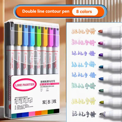 Kahejoonelised kontuuripliiatsid, 12/24 värvi isekontuuriga metallist markerid, sädelev kirjutamispliiats meisterdamiseks kunst-käsitöö jääkide broneerimiseks