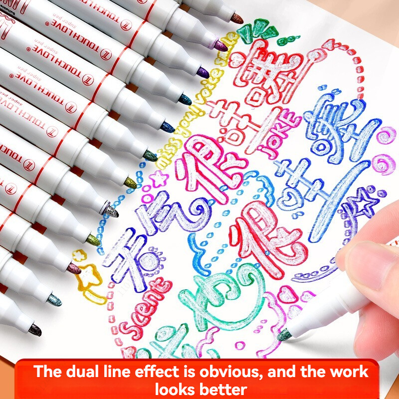 Kahejoonelised kontuuripliiatsid, 12/24 värvi isekontuuriga metallist markerid, sädelev kirjutamispliiats meisterdamiseks kunst-käsitöö jääkide broneerimiseks