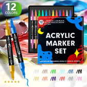 Горещи 12/24 цвята акрилни писалки с двоен връх Маркер за скална живопис Дърво Платно Пластмаса Метал Направи си сам Занаяти Изработка на художествени принадлежности