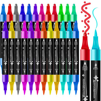 Hot 12/24 Colors Dual Tip Ακρυλικά στυλό Μαρκαδόρος για ζωγραφική σε βράχο Ξύλο καμβάς πλαστικό μέταλλο χειροτεχνία DIY Κατασκευή προμήθειες τέχνης