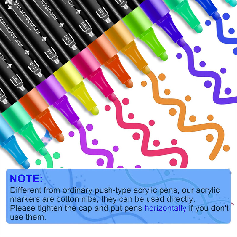 Горещи 12/24 цвята акрилни писалки с двоен връх Маркер за скална живопис Дърво Платно Пластмаса Метал Направи си сам Занаяти Изработка на художествени принадлежности