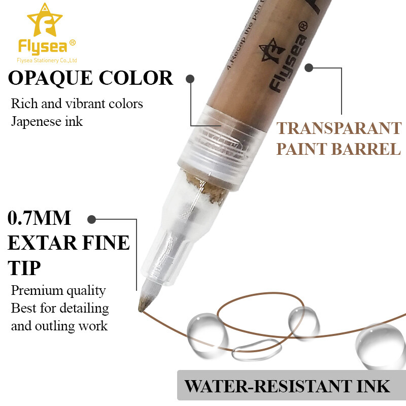 12 krāsu 0,7 mm/otas uzgalis ādas toņa akrila krāsas pildspalvu komplekts, krāsas marķieri kokam, stiklam, audumam, akmeņu krāsošanas krāsu pildspalvām Art