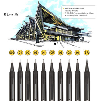 10 Μαύρο στυλό μελανιού Micro Fineliner μεγέθους 0,05 0,1 0,2 0,3 0,4 0,5 Συμβουλή πινέλου για εικονογράφηση καλλιτέχνη Σκίτσο Τεχνικό σχέδιο