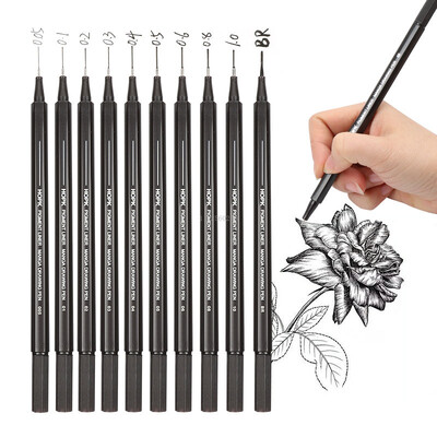 10 suurusega mustad mikrofinelineriga tindipliiatsid 0,05 0,1 0,2 0,3 0,4 0,5 pintsliots kunstniku illustratsioonide visandamiseks tehniline joonis