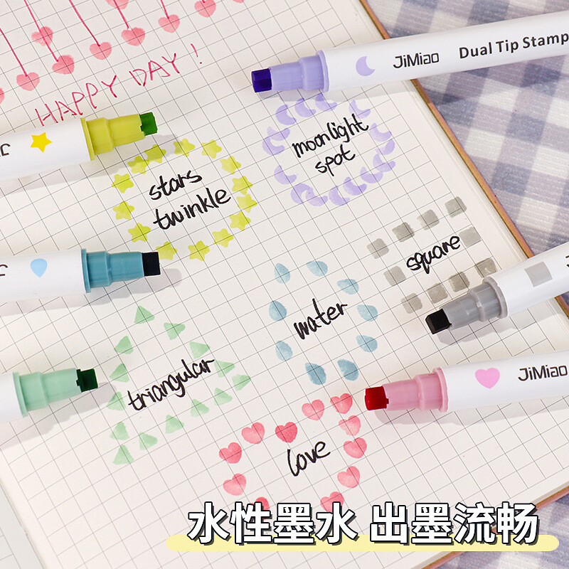 6 culori Steaua/Inimă/Lună/Păcură/Ștampilă pătrată Evidențiatoare Pix fluorescent Evidențiator cu două capete Pixuri Marker pentru desen pentru album de însemnări