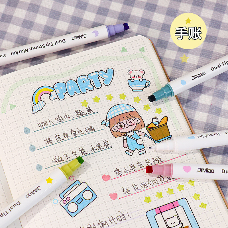 6 culori Steaua/Inimă/Lună/Păcură/Ștampilă pătrată Evidențiatoare Pix fluorescent Evidențiator cu două capete Pixuri Marker pentru desen pentru album de însemnări